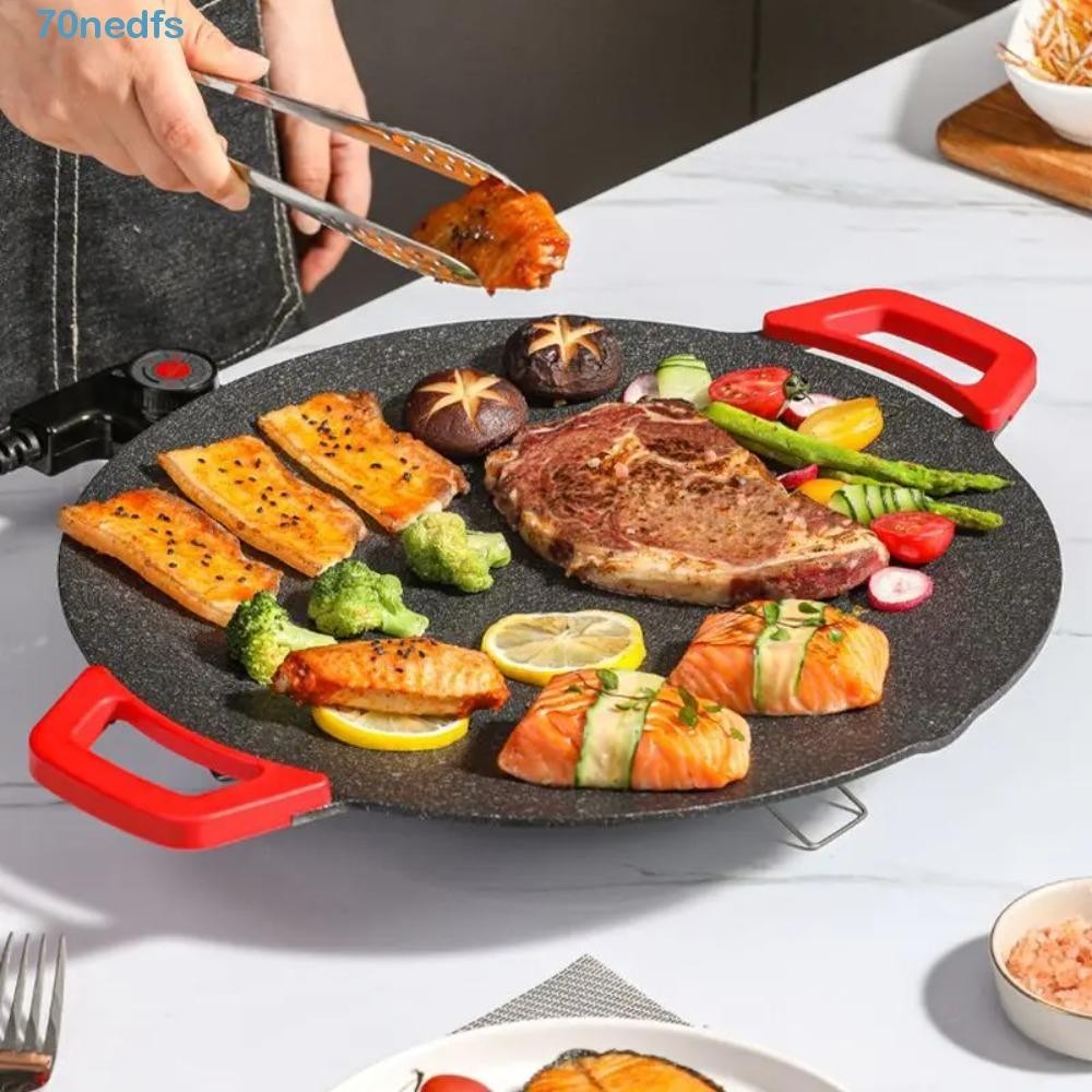 NEDFS Korean BBQ Grill Pan, Non-stick Adjustable Gears Griddle Plate, Barbeque Tray Electric Smokeless Round Barbecue Plate Pancakes