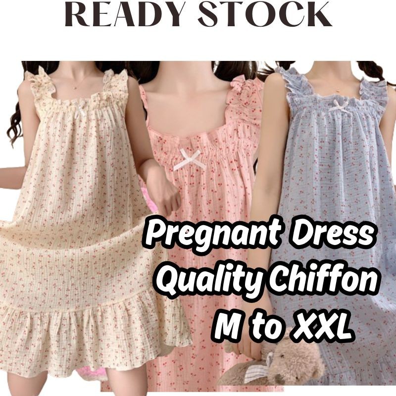Pregnant Baju Mengandung Pregnant Dress Dress Mengandung Sleeveless Sleepwear Dress Little Cherry Night Pajamas #219