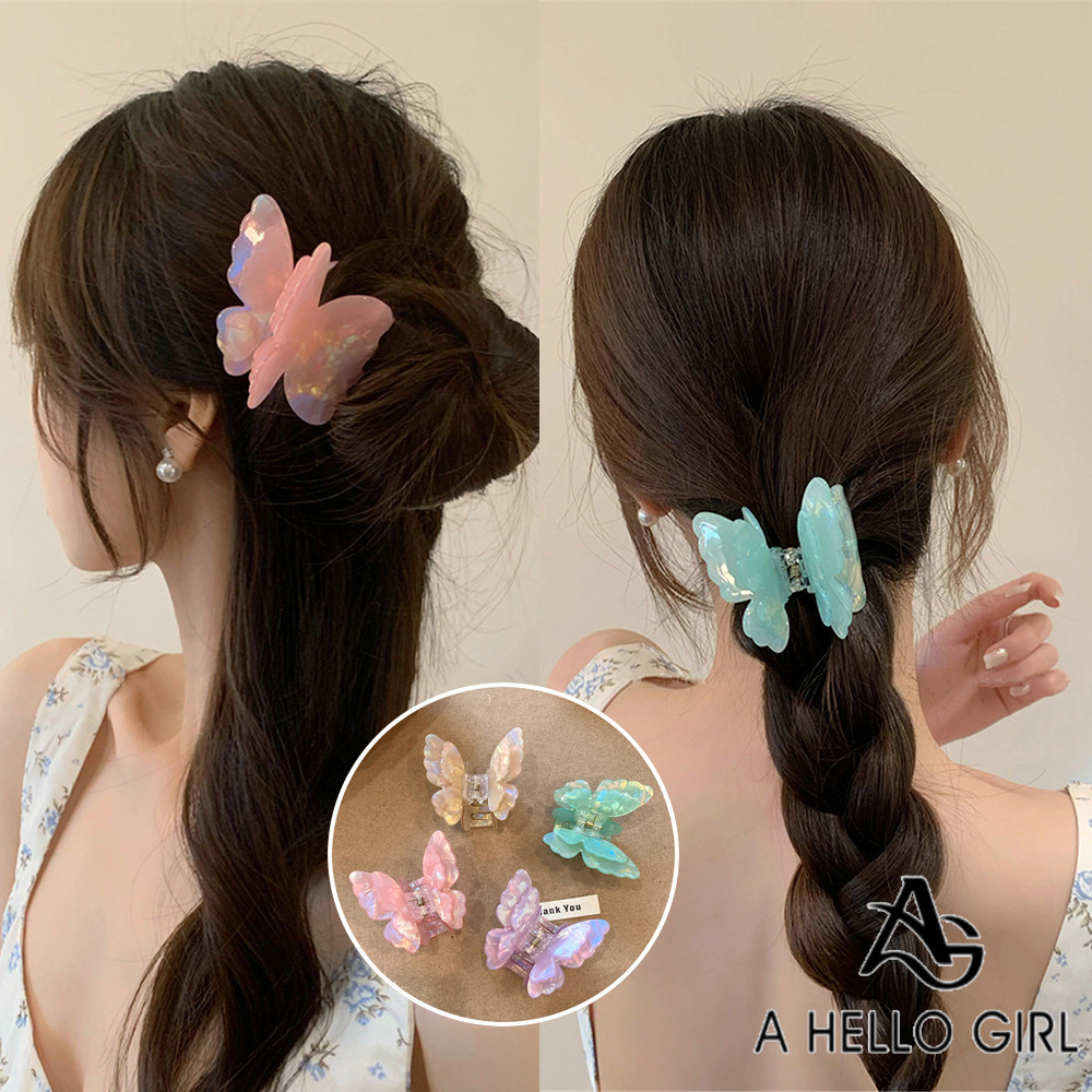 Gradient Double-layer Butterfly Shark Clip Acetic Acid Gripper New French Mermaid Hairpin Super Fairy Pink on The Back of The Head