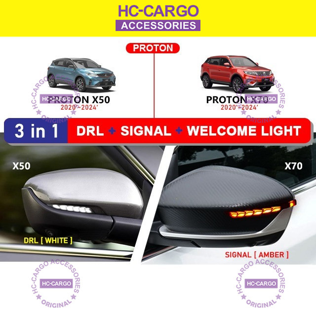 PROTON X50 X70 3 IN 1 Dragon Scale Side Mirror Smoke Led With Signal Running Indicator DRL Signal Welcome light