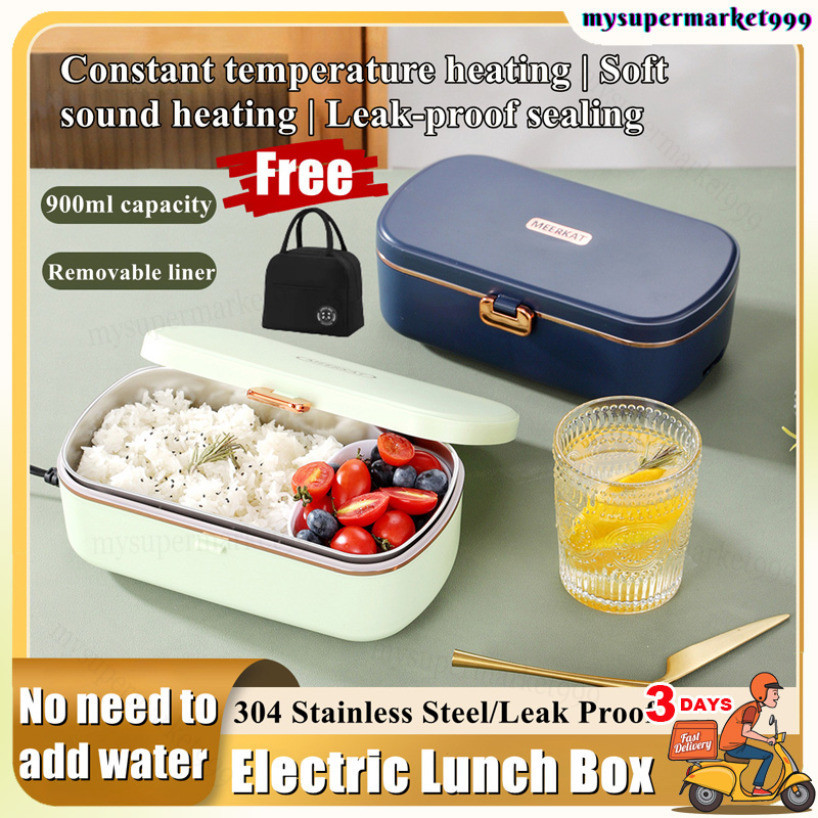 (Free Thermal Bag) 304 Stainless Steel Electric Lunch Box 900ml 220V Meal Heating Leakproof Food Heated Warmer Container