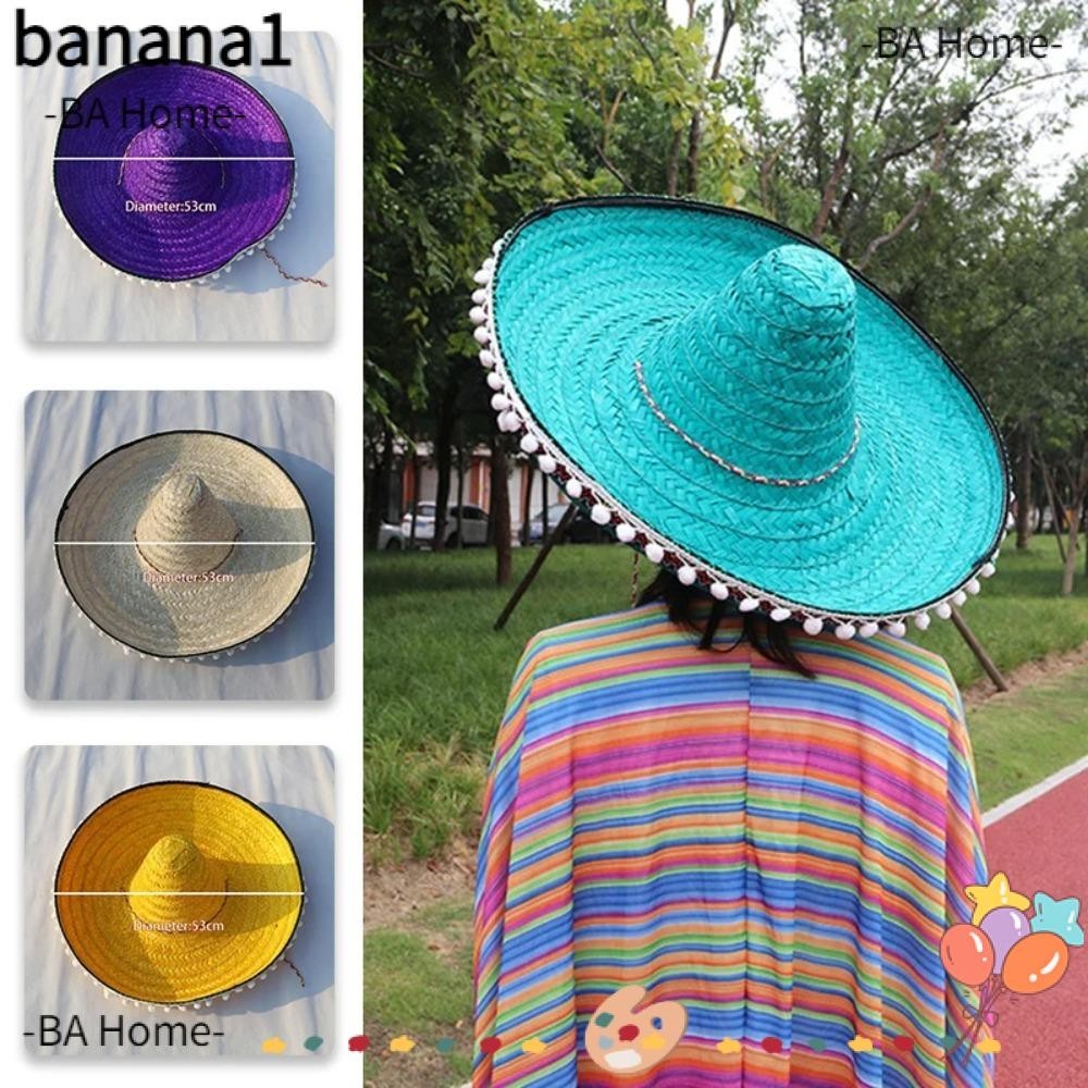 BA Mexican Party Hat, Colorful Wide Brim Sombrero Straw Hats, Summer Party Decor Halloween Sun Hat Women