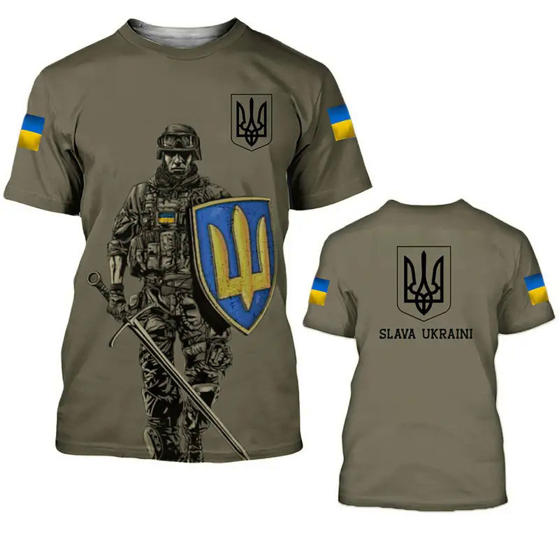 Ukraine Flag Shirt Men's T-shirt Tops Ukrainian Army Camouflage Short Sleeve Jersey Summer O-Neck Oversized Streetwear Male Tees TPJA