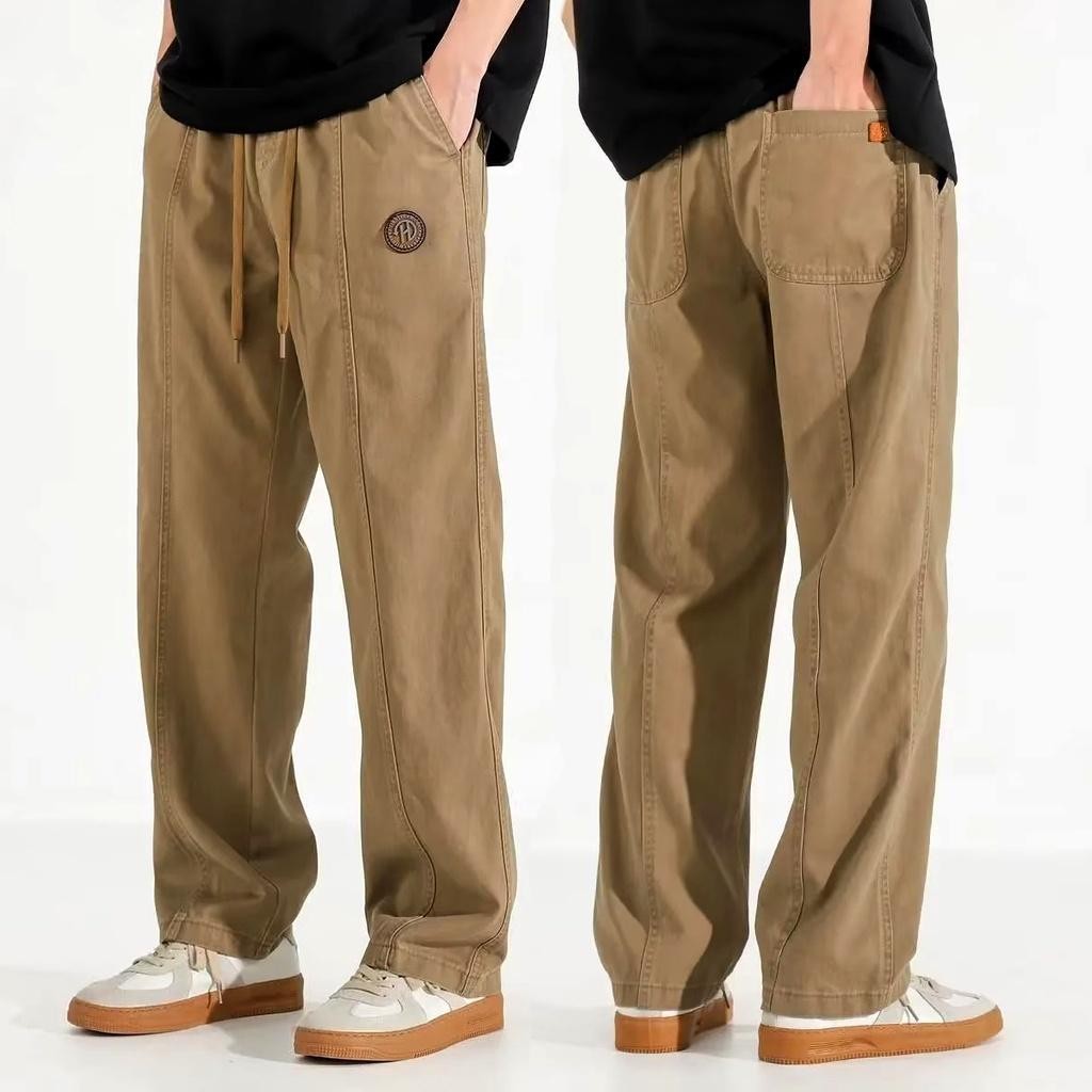 M-5XL American Plus Size Cotton Loose Straight Cut Khaki Kargo Cargo Work Casual Slack Pants Men Trousers Selalu Panjang Lelaki