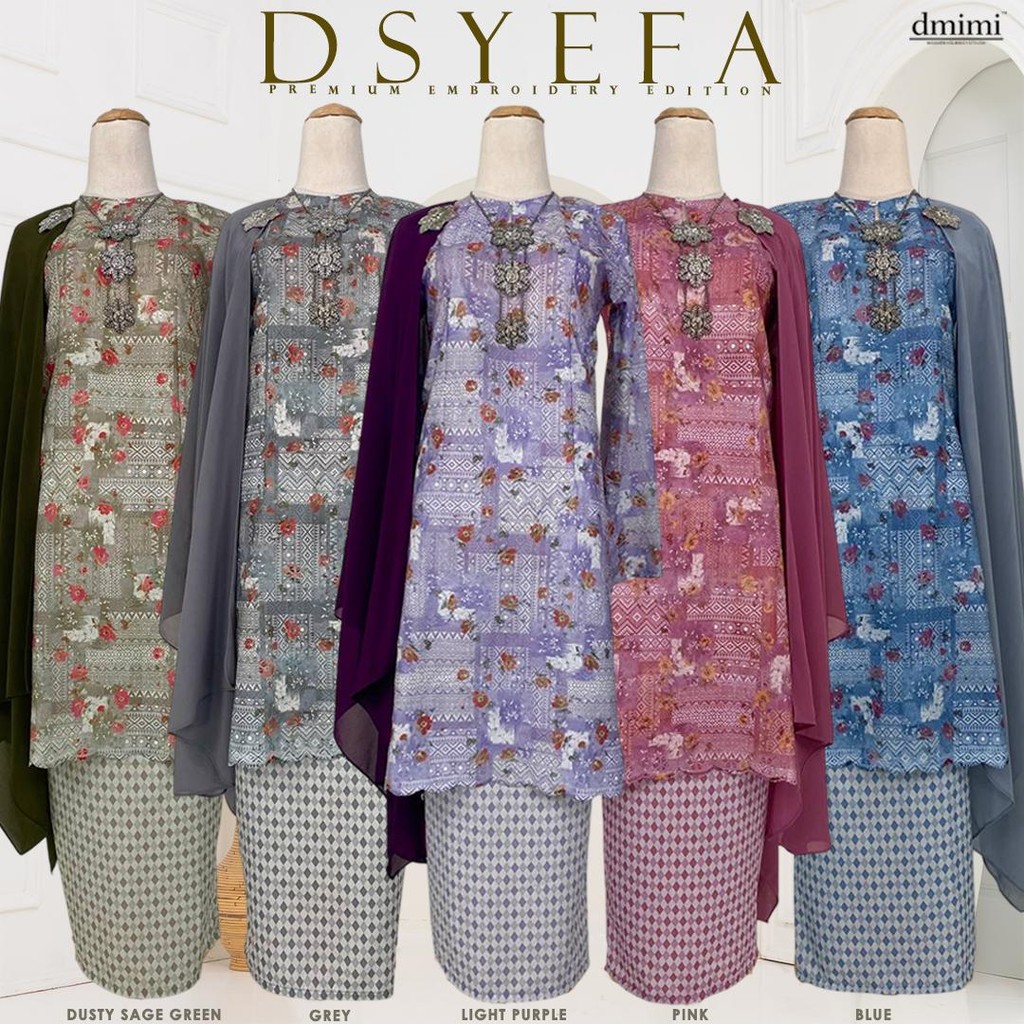 DMIMI Baju Kurung Pahang DSYEFA | Printed Moden Labuh | Material High Quality Royal Japanese Embroidery
