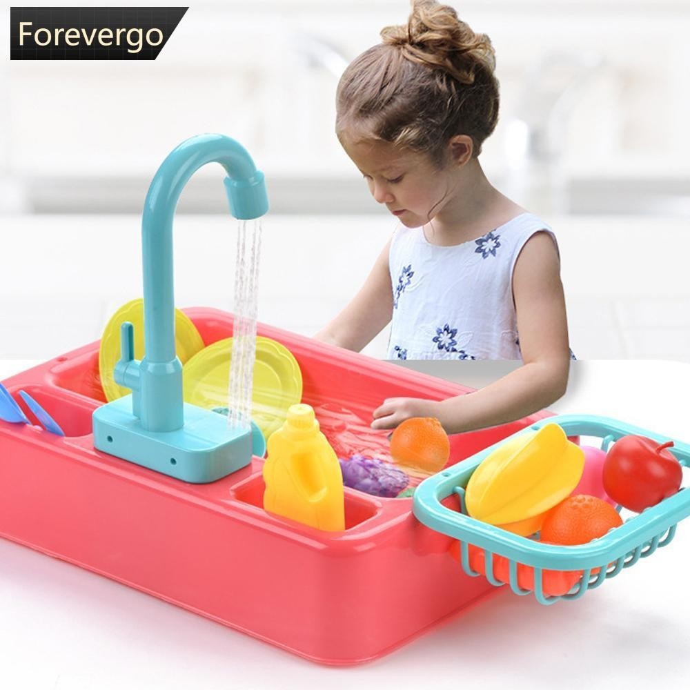 FOREVERGO Kids Kitchen Sink Toys Simulation Electric Dishwasher Mini Kitchen Pretend Play House Toy Set Children Role Play Girl Toys K7O8