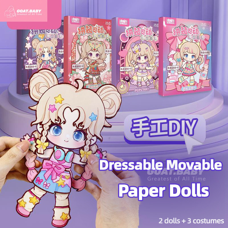 Cute Cartoon Handmade Paper Puppet Kids DIY Toys Kit 3D Dress Up Paper Dolls Anime Activity Books Montessori Quiet Book Craft Toys Gifts for Girls Mainan Budak Perempuan 女童玩具手工礼物