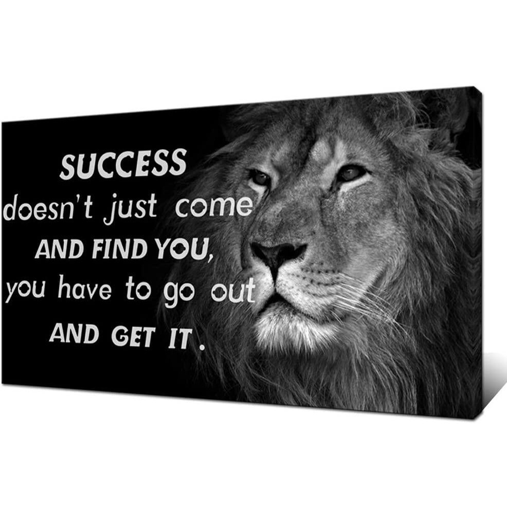 Lion Canvas Paiting Wall Art Animal Painting Picture Motivational Success Quote Poster Print Black and White African Wildlife Artwork Print Framed For