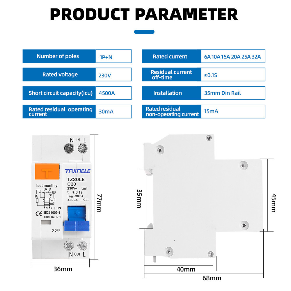 Versatile Have DZ30LE DZ40LE EPNL DPNL 230V 1P+N Residual Current Circuit Breaker Over Short Leakage Protection RCBO ... - Image 5