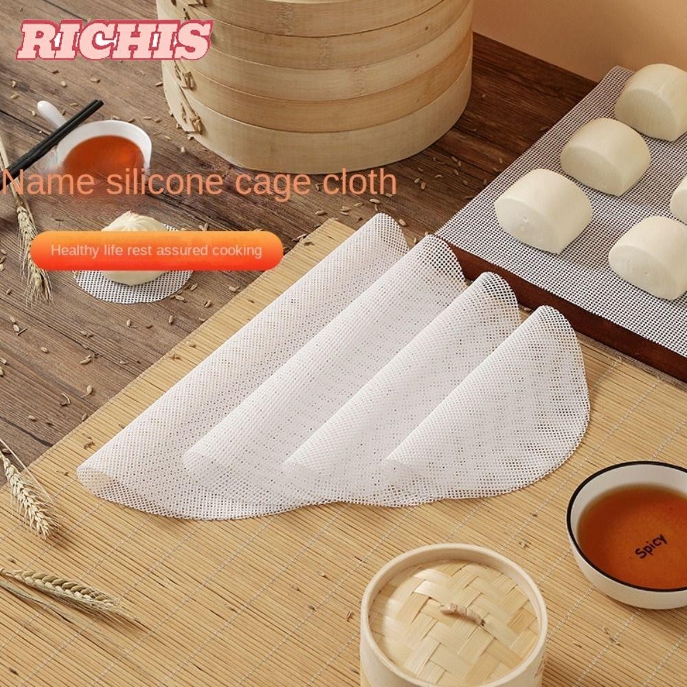 RICHIS Round Steamer Mesh Pad, Kitchen Baking Accessories Reusable Silicone Dehydrator Sheets, Non-Stick Thickened Steamer Mat