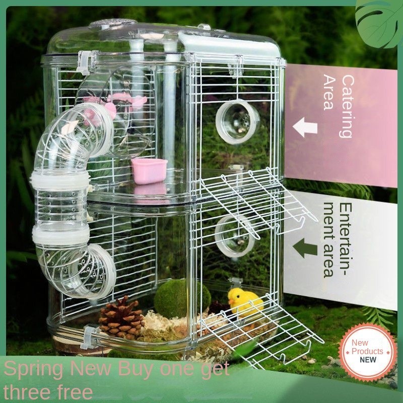 Spot goods hamster accessori Little Cute Pocket Hamster Cage Golden Bear Large Nest Transparent Double Layer Oversized Villa Prevent Prison Breaking Full Set Supplies Package