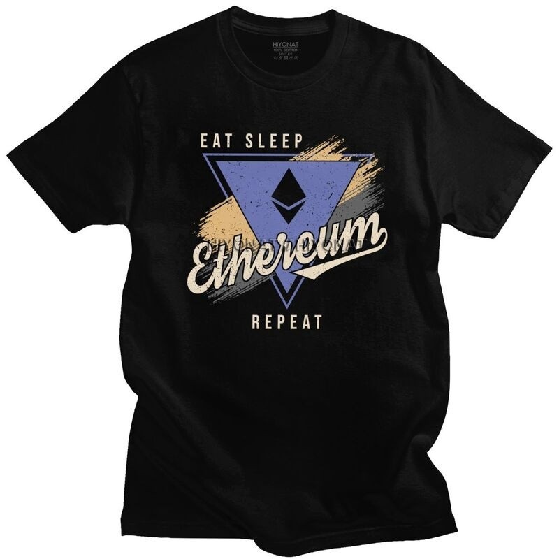 Vintage Eat Sleep Ethereum T Shirt Men Short Sleeved Geek Tee Top Crypto Cryptocurrency T-shirt Cotton Regular Fit Tshirt Merch