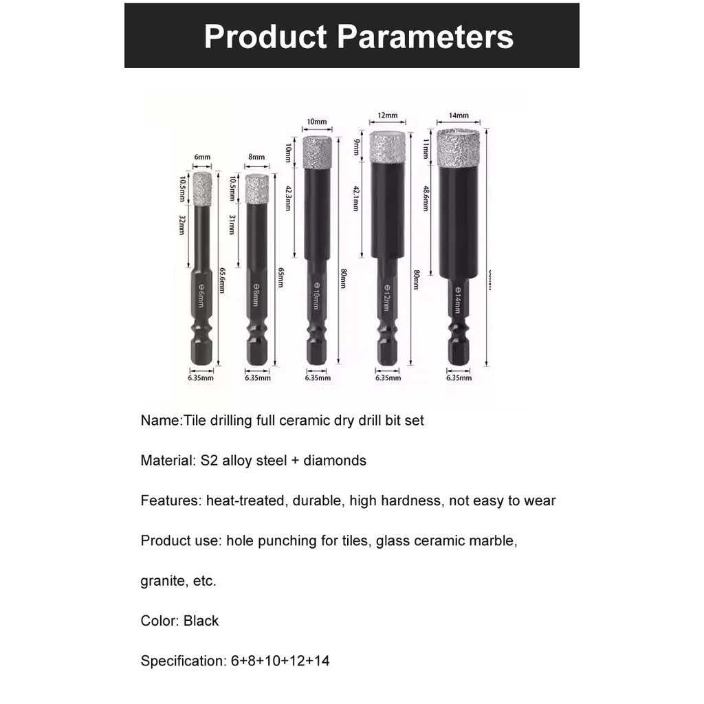 Professional Workshop Tile Punching All-Ceramic Dry Drill Bit Set Brazed Hexagonal Handle Hole Opener KKTF - Image 5