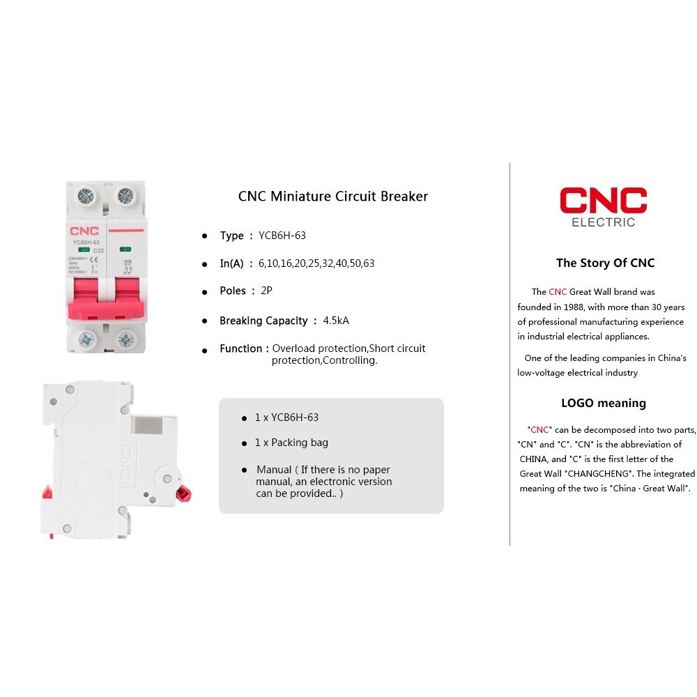 Premium Have CNC YCB6H-63 1P/2P/3P Miniature Circuit Breaker MCB Din Rail Mount Breaking Capacity 6A/10A/16A/20A/25A/... - Image 2