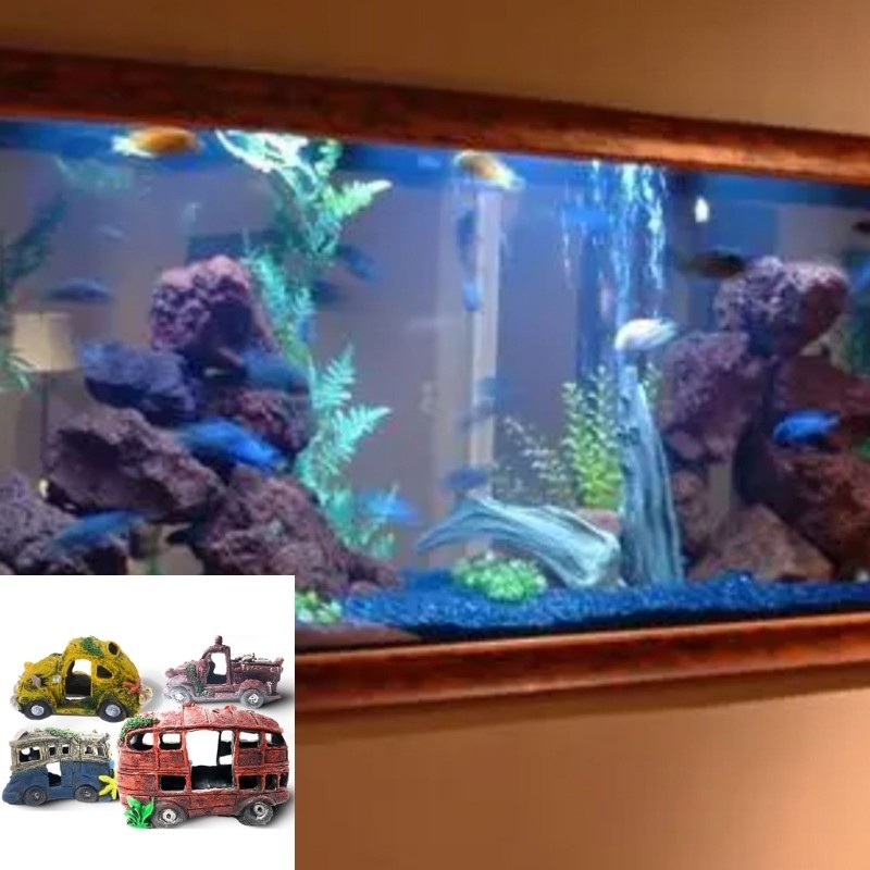 Seas DIY Resin Fish Tanks Simulation Wrecked Car Landscape Simulation Tools Fashion Colorful Car Wreckage Aquariums Orna