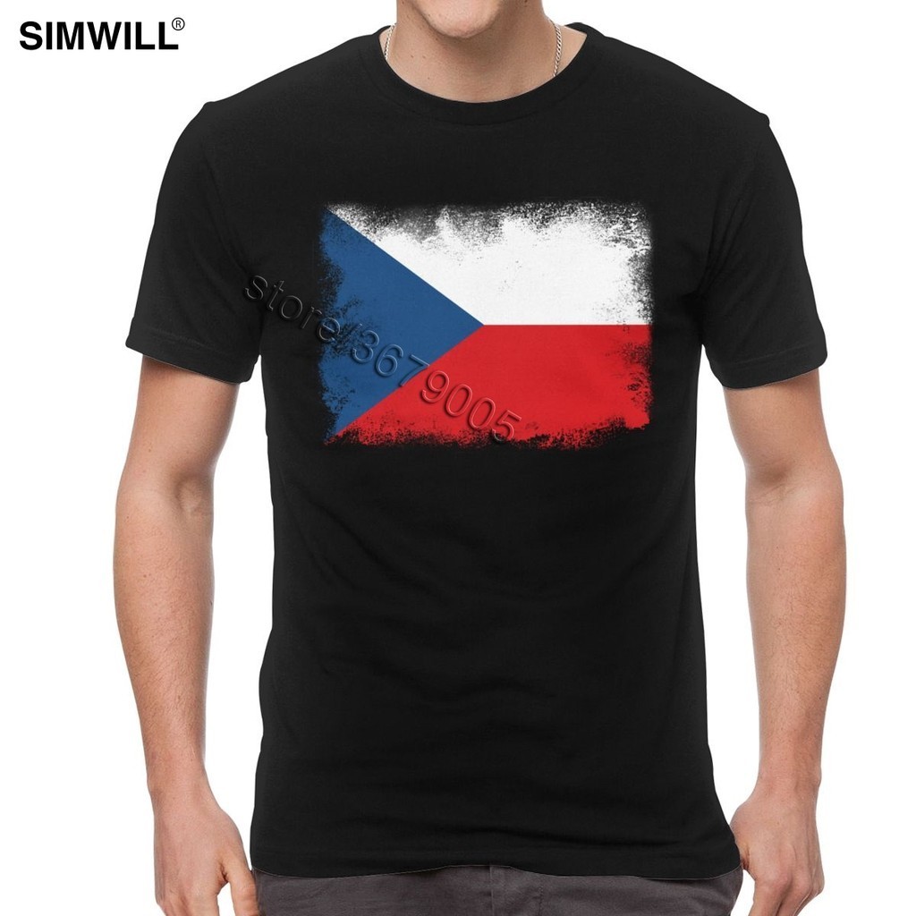 Retro Grunge Czech Republic Flag T Shirt Men Short Sleeves Distressed National Pride Graphic T-Shirt Vintage Summer Tees