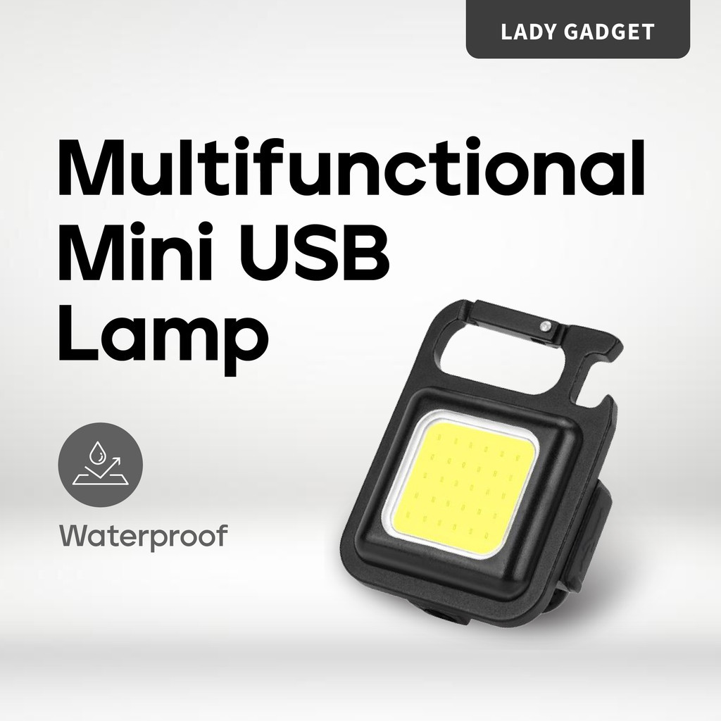 Multifunctional USB Rechargeable COB Work Lamp Mini Keychain LED Light Strong Magnetic Camping Fishing Lampu Kecemasan