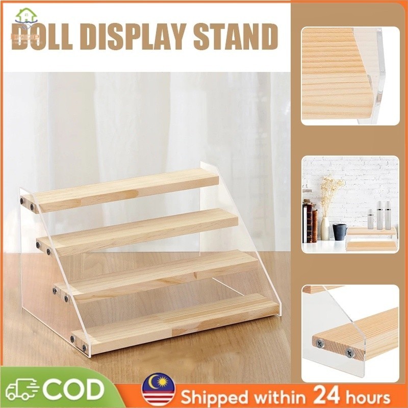 【READY STOCK】4/5 Tier Wooden Acrylic Display Stand Toy Cosmetics Showcase Anime Handicraft Car Model Transparent Ladder Shelf