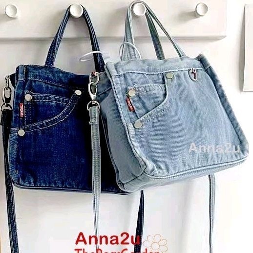 DENIM Jeans Sling Bags Canvas Crossbody Bag Light Weight with Zipper Closure Top and Handle 日系牛仔布包