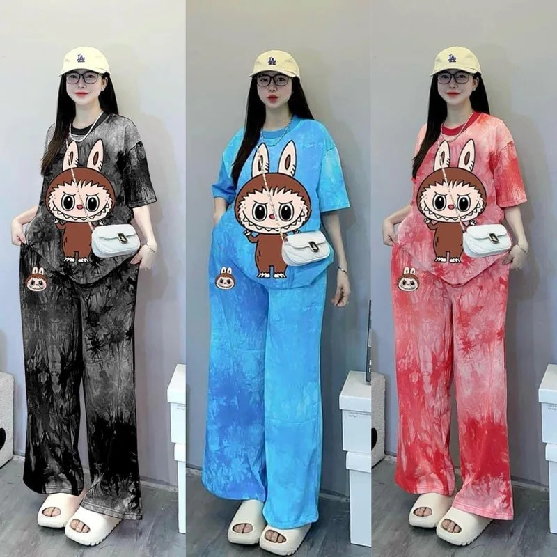 Cartoon canvas printed short sleeved round neck women's clothing, fashionable and versatile T-shirt