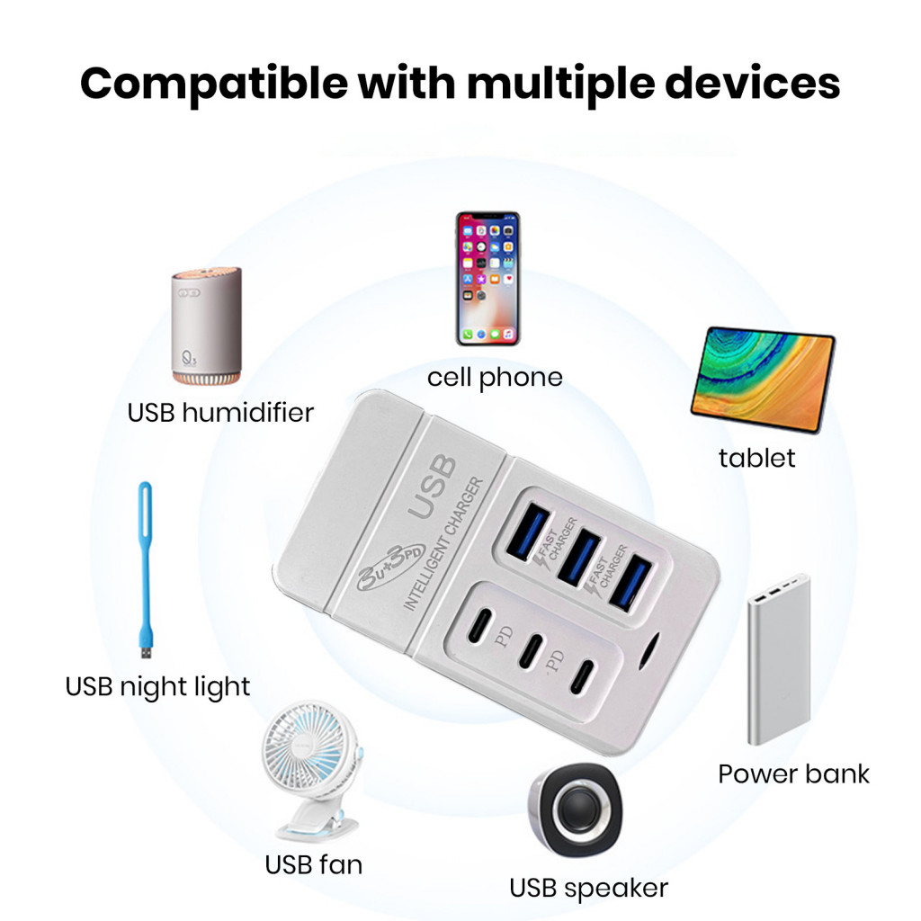 Eco-friendly Power Socket Thickened Connectors Power Strip 6 Port Usb C Charger Station Fast Charging for Iphone Tablet Watch Headphones Eco-friendly for Southeast