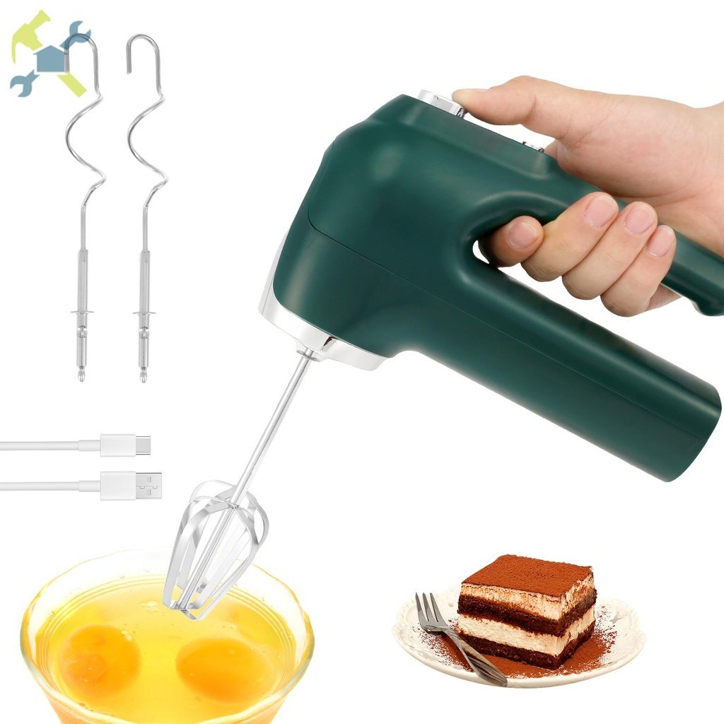 Cordless Hand Mixer 3 Speed Adjustable Electric Whisk USB Rechargeable Electric Blender with 4 Stainless Steel Accessories Handheld Eggs Beater SHOPCYC3868