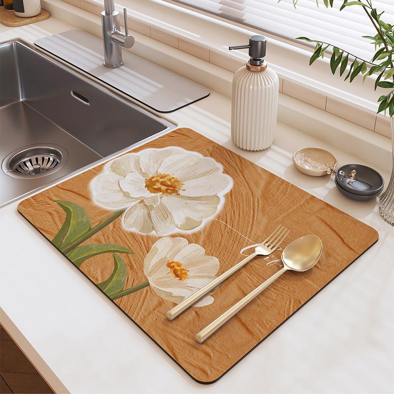 Desktop Dry Kitchen Mat Diatom Mud Heat Insulation Dishwasher Countertop Anti-slip Quick-drying Tableware Absorbent Mat Drain Mat