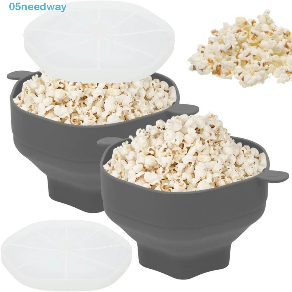 NEEDWAY Silicone Popcorn Bowl, Foldable Hexagon Popcorn Maker Bucket, Kitchen Tool with Lid Large Capacity High Temperature Resistant Popcorn Container Microwave