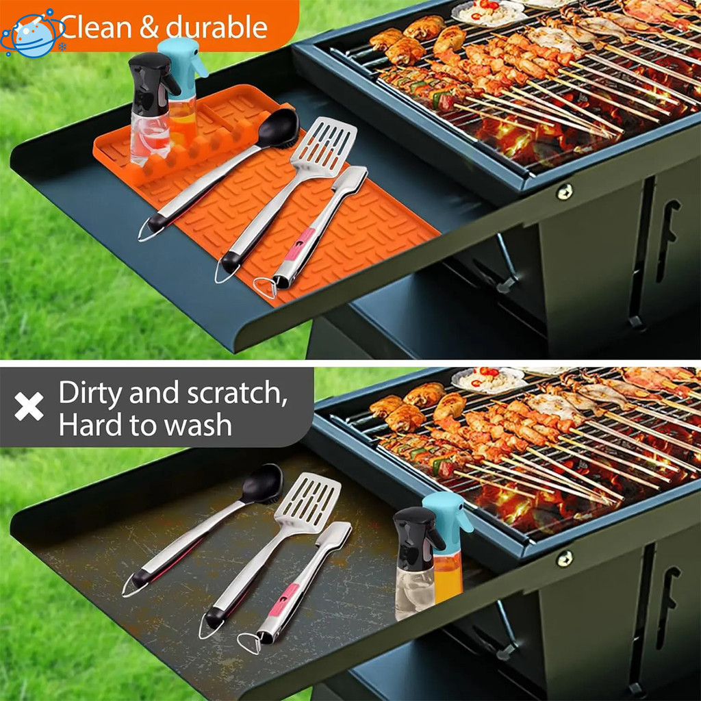 Silicone Frying Pan Tool Mat for BBQ Mat with Stand, Grill Utensil Caddy Holder for Kitchen, Cooking and Countertops MM