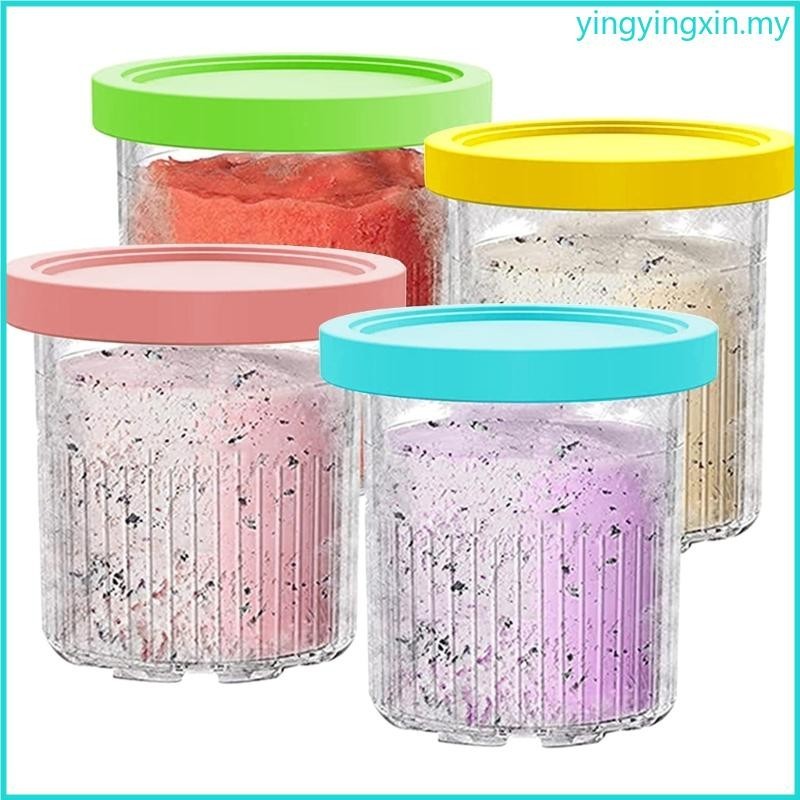 YIN 4 Pcs Ice Cream Maker Replacements Storage Jar With Lids Fit for NC500 NC501 Ninja- Creami Series Ice Cream Makers