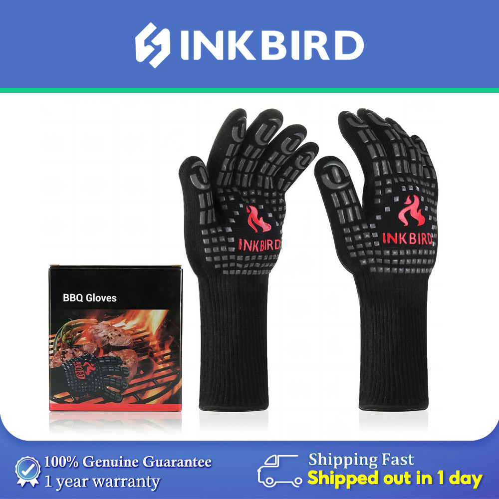 INKBIRD 1 Pair 800°C Heat Resistant BBQ Fireproof Glove BBQ Grill Gloves for Oven Cooking Mitts Non-Slip Silicone Kitchen Gloves