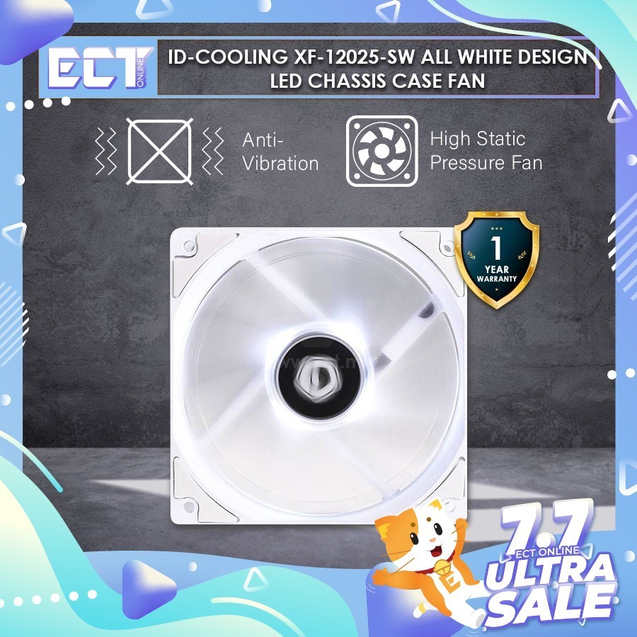 ID-Cooling XF-12025-SW All White Design LED Chassis Case Fan with PWM Control and De-vibration