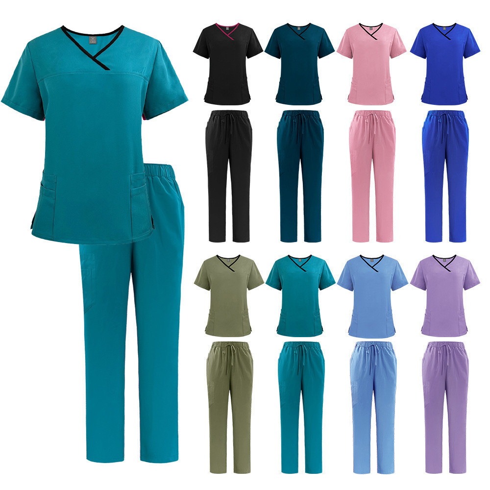 NiaaHinn [Shirt+ Pants] Fashion Breathable Scrub Suit Set Unisex men and Women Elastic Wrinkle Resistant Doctor Nurse Uniform Suit High-End Polyester Fabric