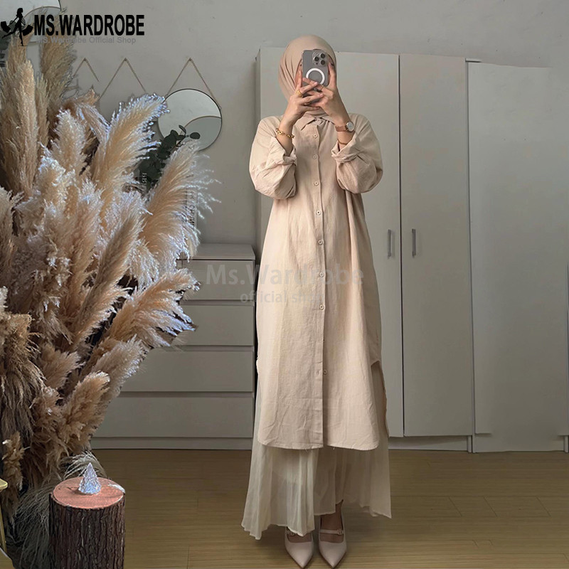 Ready Stock Kemeja Orimoza Tunik Jumbo Polos Crinkle Airflow Grace Maxi Dress Korean Style Dress Casual Kemeja Panjang