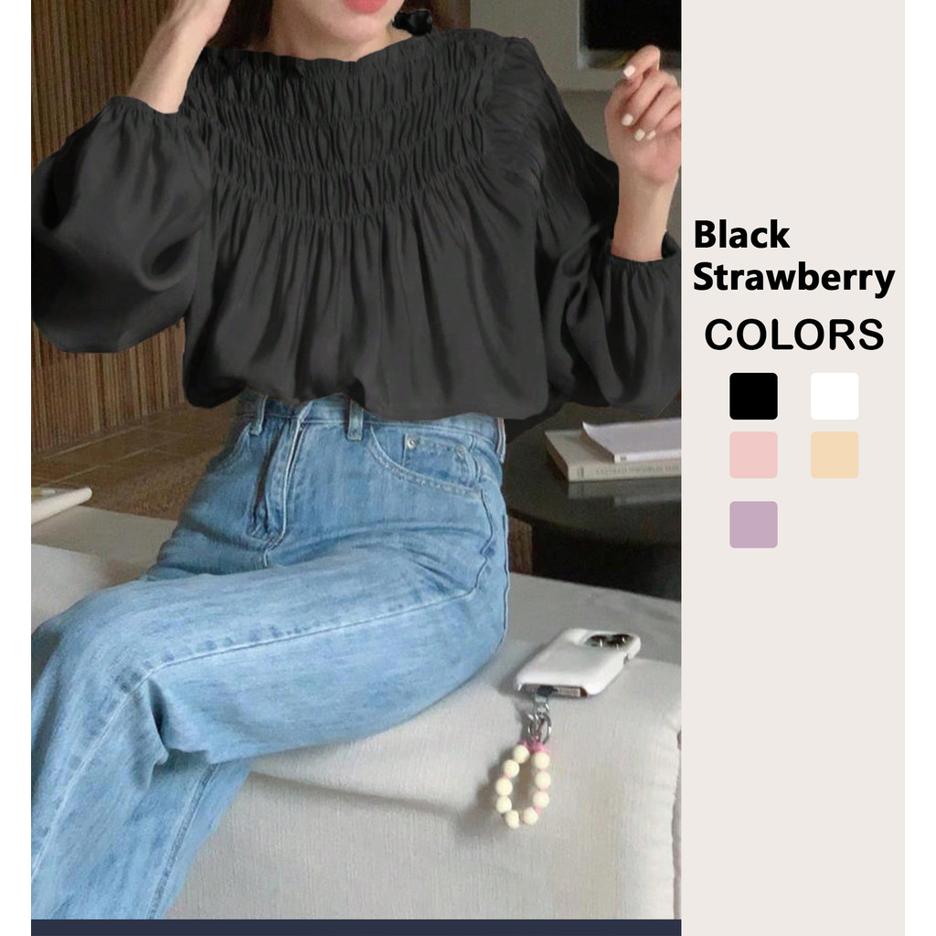 Solid Color Pleated Long Sleeve Pullover Shirt Fashion Top