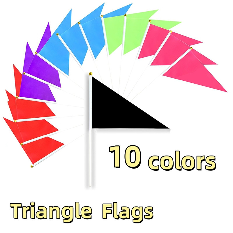 10 Colors Triangle Stick Flags Small Mini Solid Handheld Flag Signal Flag White,Blank,Red,Green,Yellow,Pink,Blue,Black,Purple,Orange Decorations