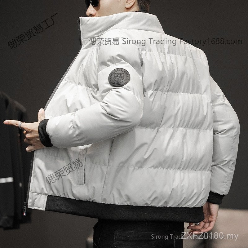 Coat Autumn Winter Clothes Short Bread Coat Low Price Thickened Gray Cotton Coat Running Volume One Piece Sending Tiger Head Label New Style Male 5OK0