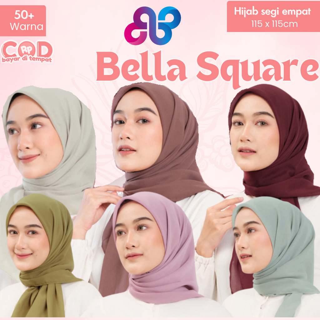 Bella Square Polycotton Hijab 115 X 115 Premium Neci Sewing 60 Colors Square Hijab Anti-Slip Square Hijab/