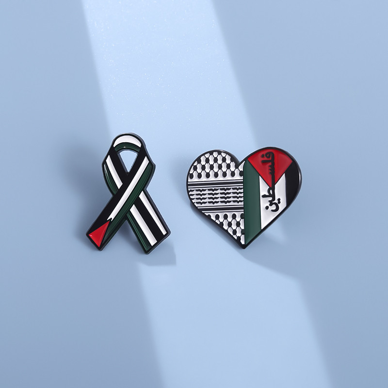 Palestine Ribbon Heart Enamel Pins Flag Love and Peace Brooch Metal Pin Badges Lapel Brooches Jewelry Gift
