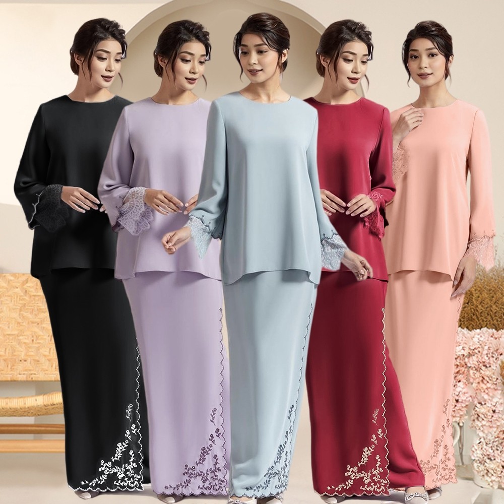 Baju Kurung Moden sulam Lace KurungSesuai untuk Nikah/Tunang/Bridemaids. Baju Bajet Murah. Lace Baju Raya 2024Murah Set.