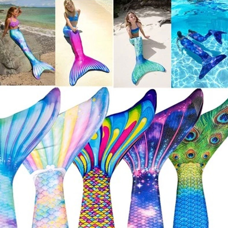 【Uhome】Adults and Kids Swimmable Mermaid Tail Princess Dress with Monofin Girls Holiday Mermaid Costume Cosplay Swimsuit Birthday