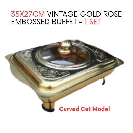 1 Set 35x27cm Vintage Gold Rose Embossed Buffet Set Serving Dishes Curve Cut Catering Food Pan Tray