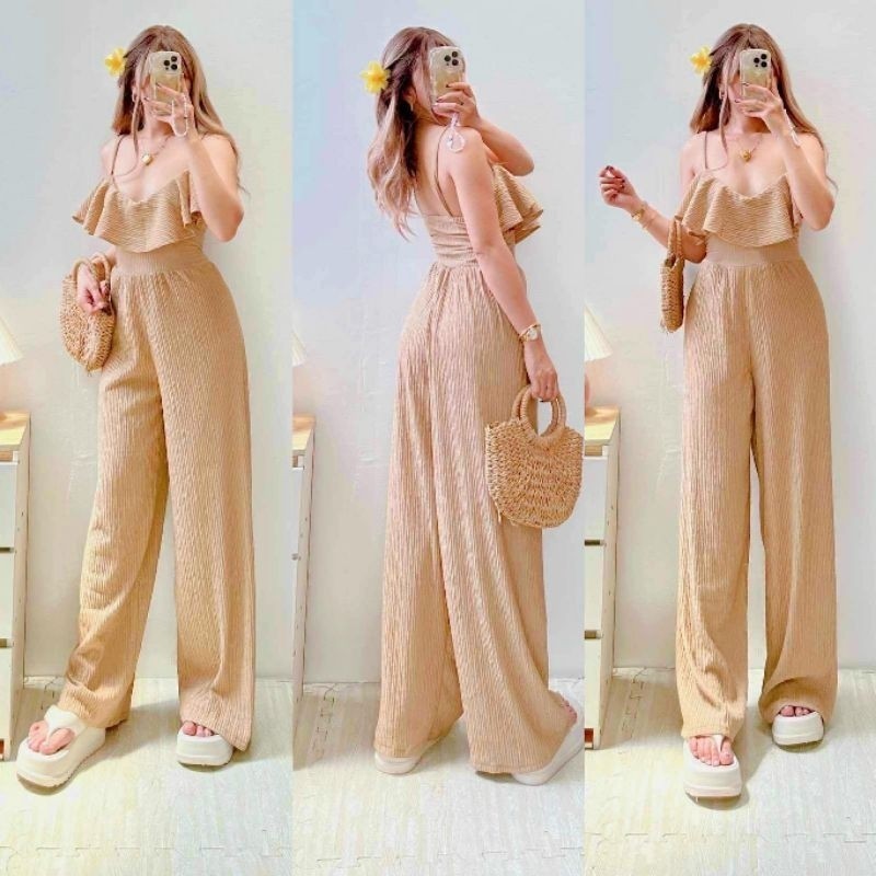 Adult Jumpsuit - ROSIE V LINE RUFFLE STRING JUMPSUIT Suit Sexy Breathable Casual Wear BY:HOUSEOFFA