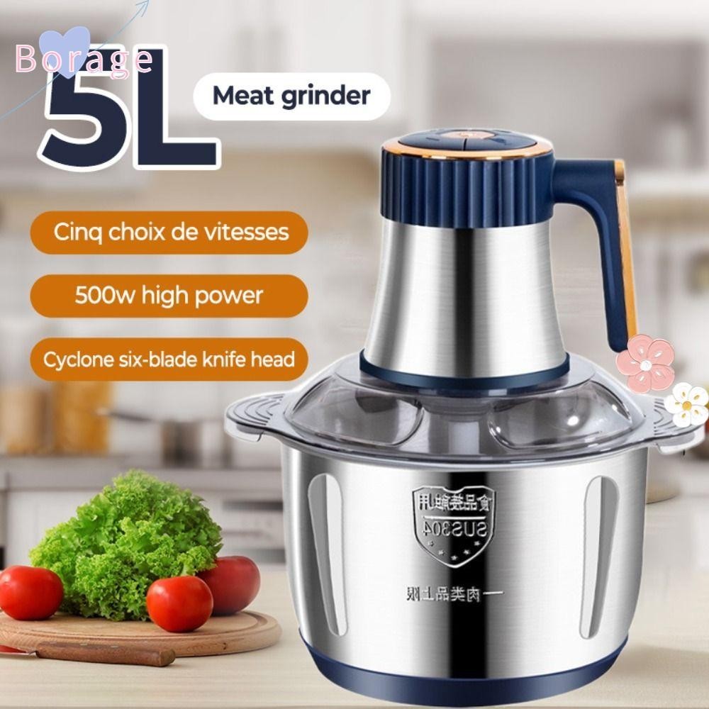 BORRAONE Electric Meat Grinders, 5L Household Food Crusher, Multifunctional Stainless Steel High Capacity Vegetable Slicer Processor Chopper