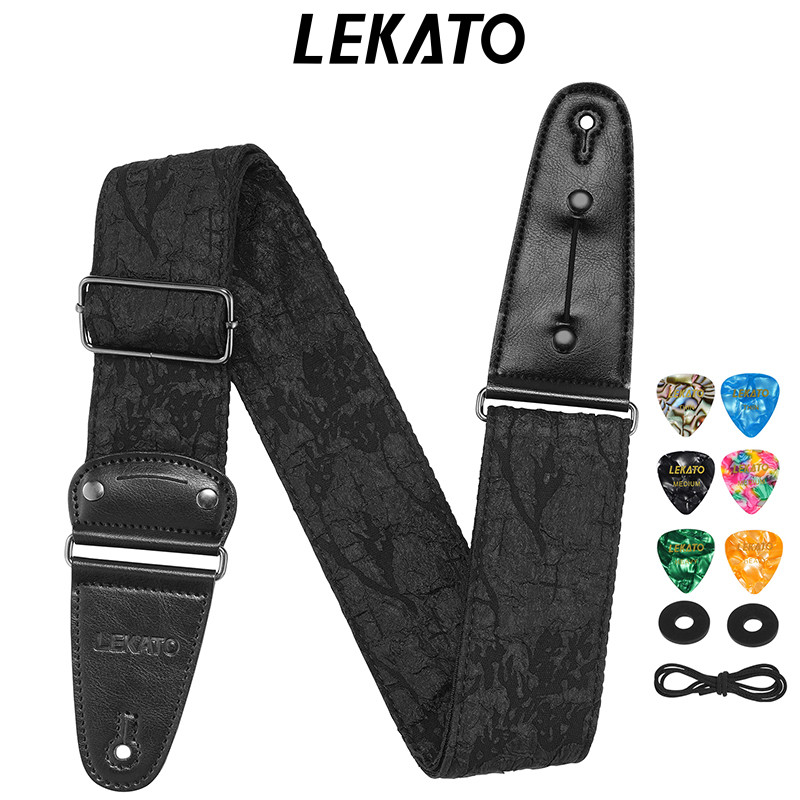LEKATO LGS-7 Guitar Strap Vintage Jacquard 2.5" Width Adjustable Length 37" To 62" with 6 Pcs Picks