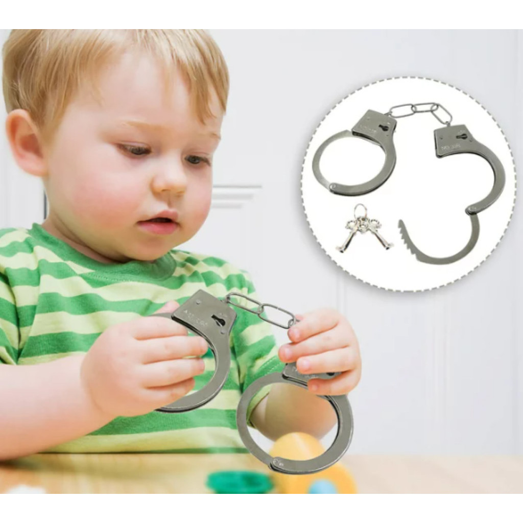Funny Prank Police Role Cosplay Tools Kids Toys Metal Handcuffs with Keys