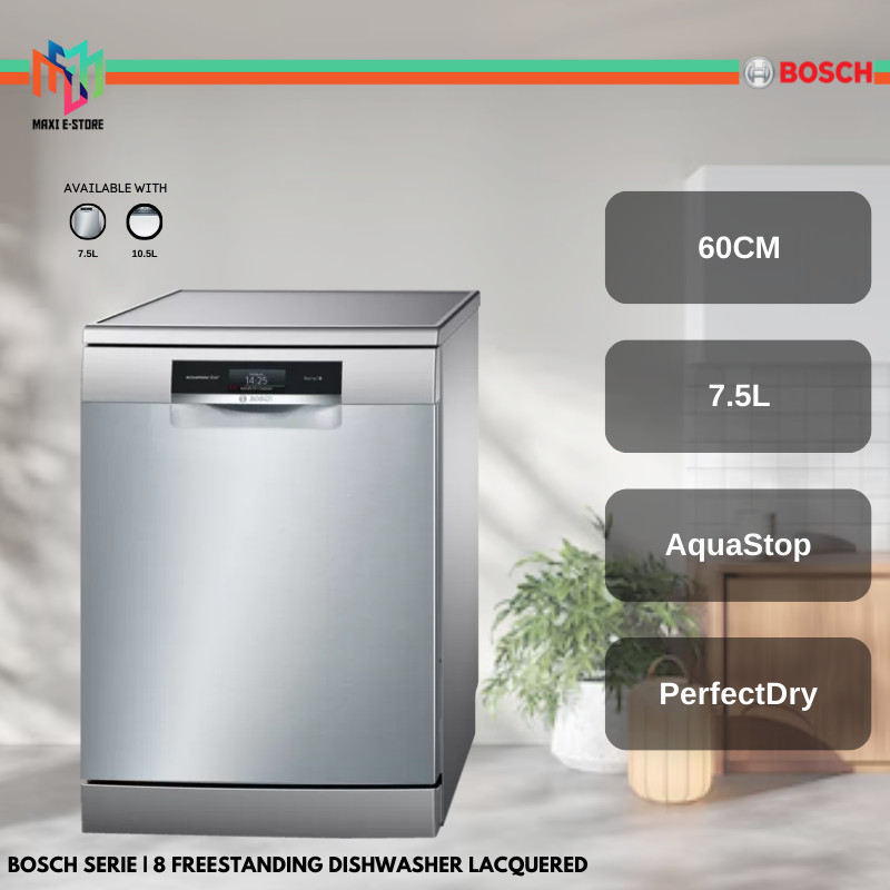 Bosch SMS88TI03E Serie 8 Freestanding Dishwasher 60 cm Stainless steel lacquered EcoSilence SMV25BX03R Pencuci Pinggan