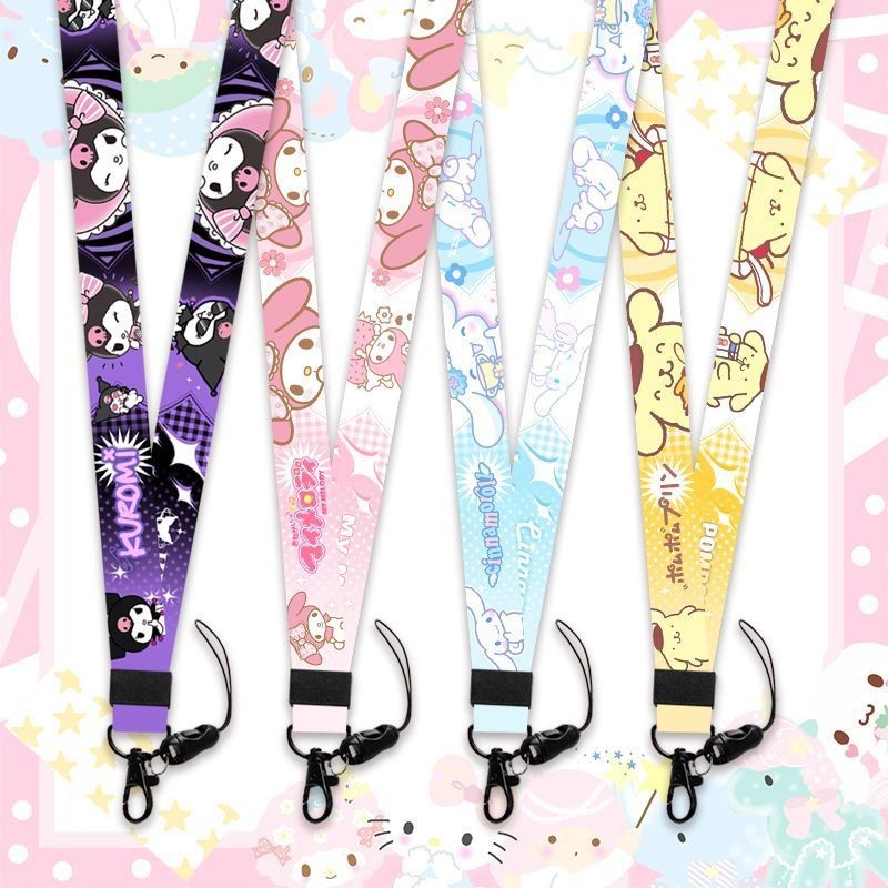 Sanrio Hanging Rope Kuromi Cinnamon Pudding Melody Gemini Double sided Mobile Phone Hanging Neck Long Rope Cartoon Multi purpose Keychain
