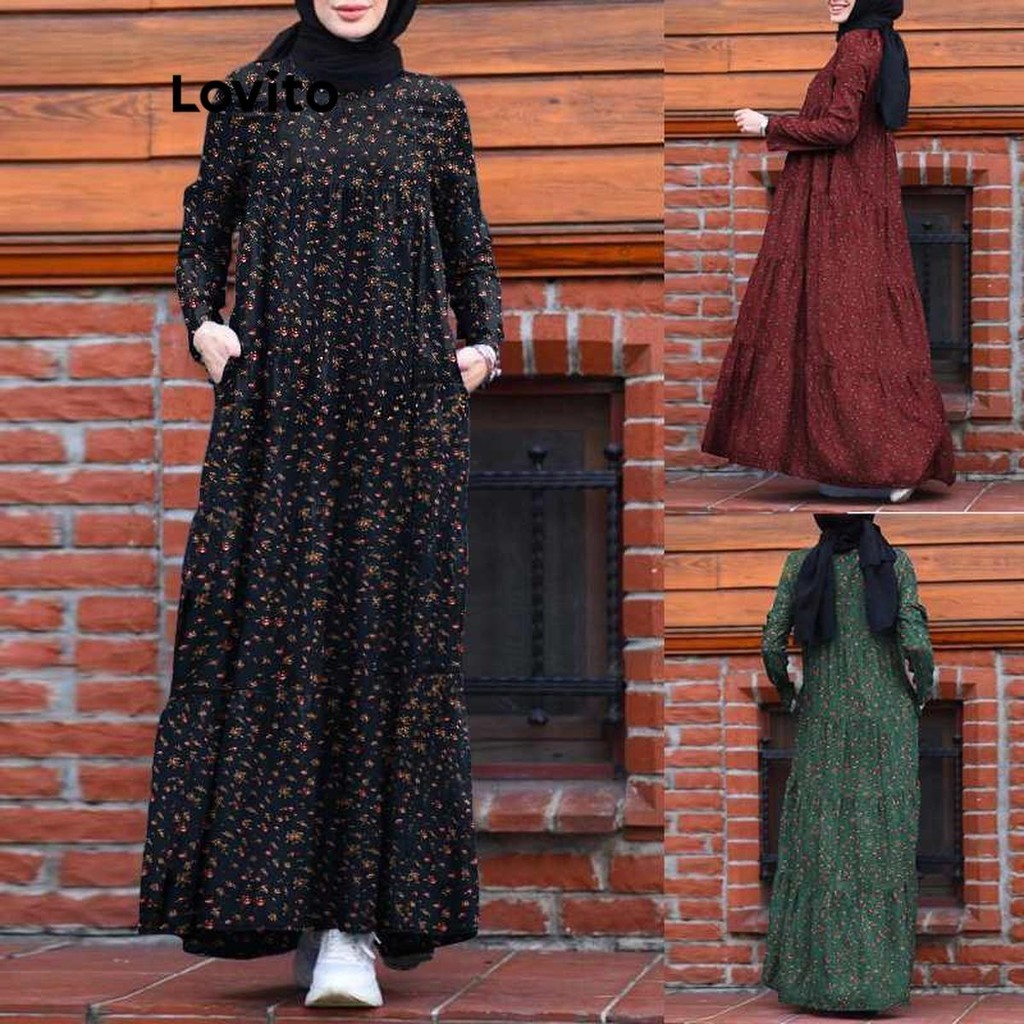 Lovito Casual Ditsy Floral Flowers Dress for Women LNE57555 Lovito Gaun Bunga Bunga Ditsy Kasual untuk Wanita LNE57555