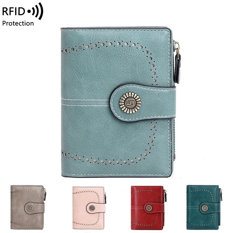 R RFID Anti-Magnetic Wallet Oil Wax Leather Wallet Multi-Card Slot Coin Purse Wallet Short Wallet Wallet Short Wallet Wallet Women Wallet Women Short Wallet Wallet Short Wallet Girls Simple Short Wallet 4I8S